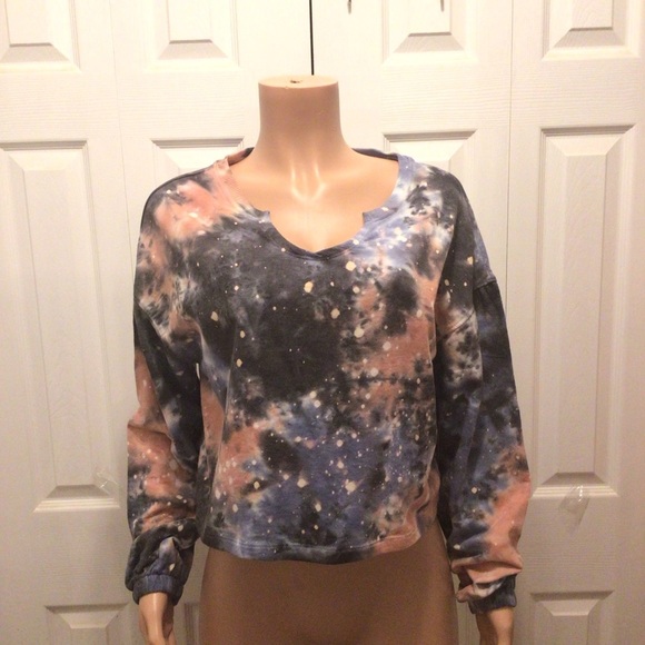 Urban Rebel Juniors Galaxy Tie Dye Cropped Oversized Sweatshirt Size Medium - Picture 4 of 8